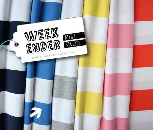 B-WARE !!! - RESTSTÜCK 1,10m !!! - Bio Jersey - Mega Stripes - bluette/weiß - Weekender - Hamburger Liebe - Albstoffe